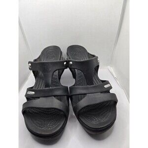 Crocs Sandals Cyprus V Heel Shoe Black Rubber Slip On Casual Sandals Women's 10W